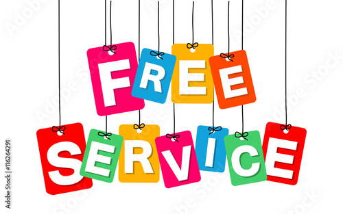 Vector colorful hanging cardboard. Tags - free service