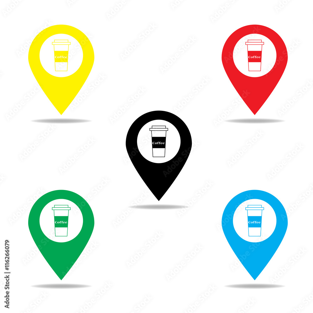Map pointer with coffee cup icon Map pointer with coffee cup icon