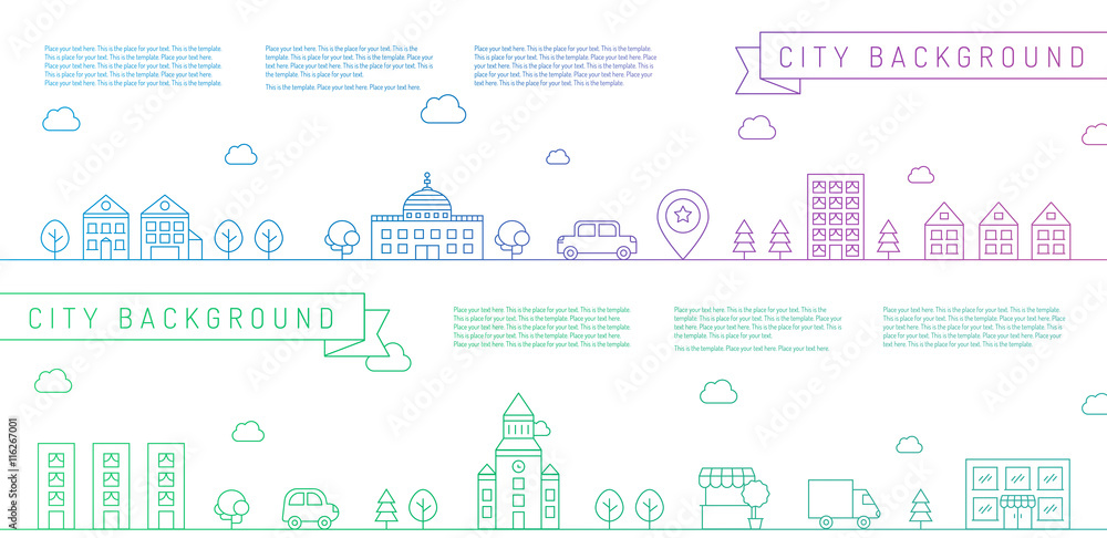 City horizontal gradient backgrounds. Simple outline design.