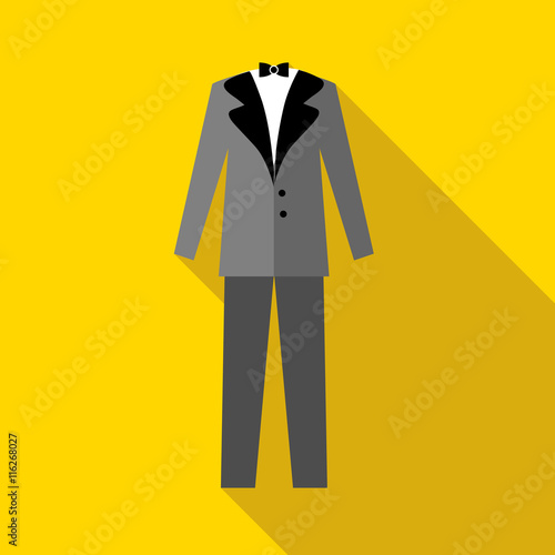 Mens wedding suit icon in flat style with long shadow. Clothing symbol