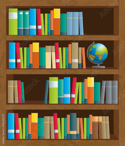 Wooden empty bookshelf vector template