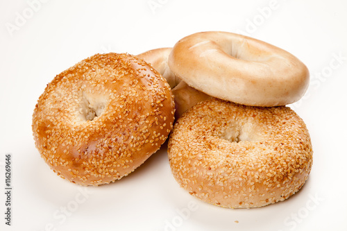 Bagels on white background