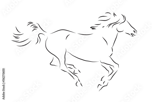 Sketch of silhouette of galloping horse