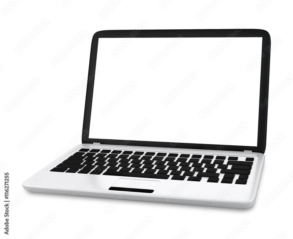 3D illustration of laptop PC with empty LCD screen isolated on white background 3D illustration of laptop PC with empty LCD screen isolated on white background