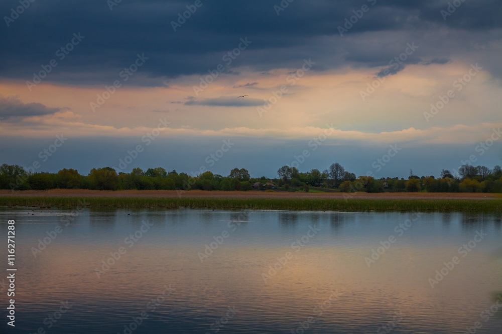 Evening sunset over a pond