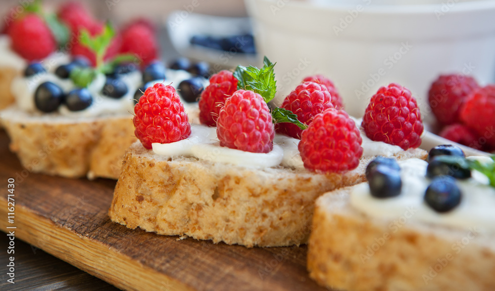 Sandwich with berries. Healthy breakfast. Sandwich with berries. Healthy breakfast.