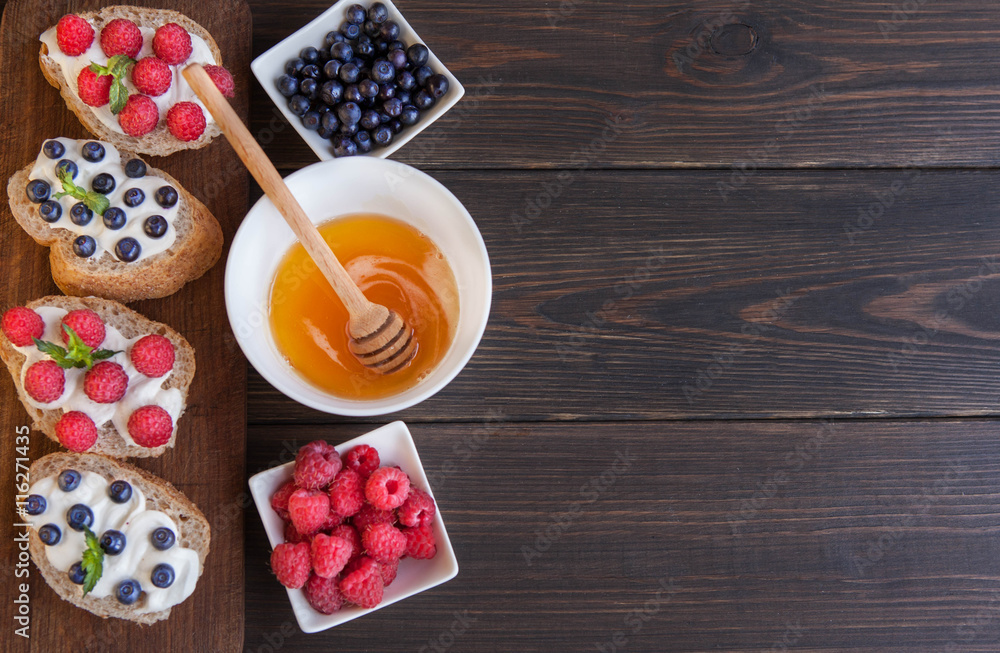 Sandwich with berries. Healthy breakfast. Sandwich with berries. Healthy breakfast.