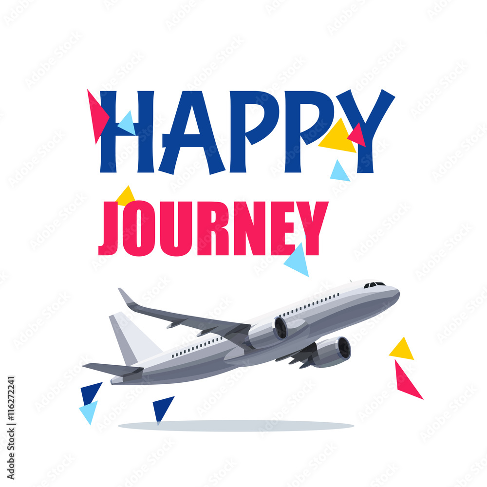 Flying Air Plane with Happy Journey Header. Wishes For a Good Trip ...