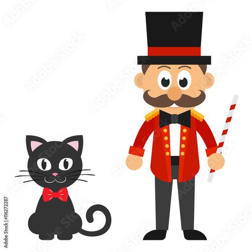 circus man and cartoon cat