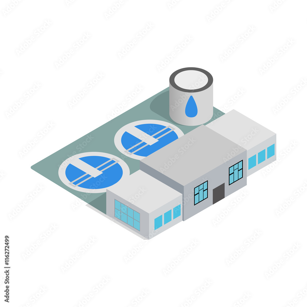 Water treatment building icon in isometric 3d style isolated on white background Water treatment building icon in isometric 3d style isolated on white background