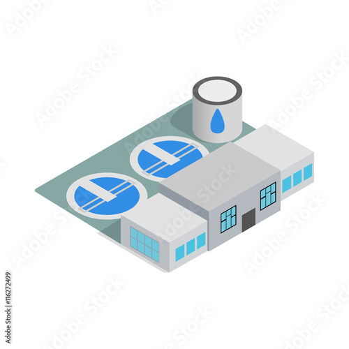 Water treatment building icon in isometric 3d style isolated on white background