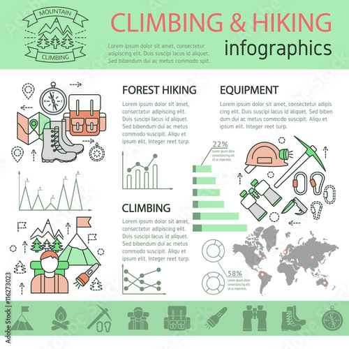 Climbing And Hiking Linear Infographics