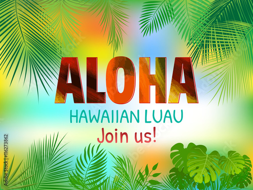 Принти на полотні Aloha, Hawaiian Party Template Invitation