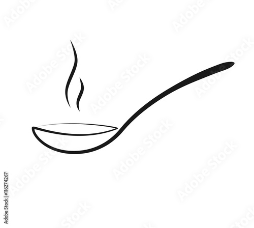 Spoon of soup. Vector flat simple illustration. spoon with sauce. Isolated meal icon steaming spoon
