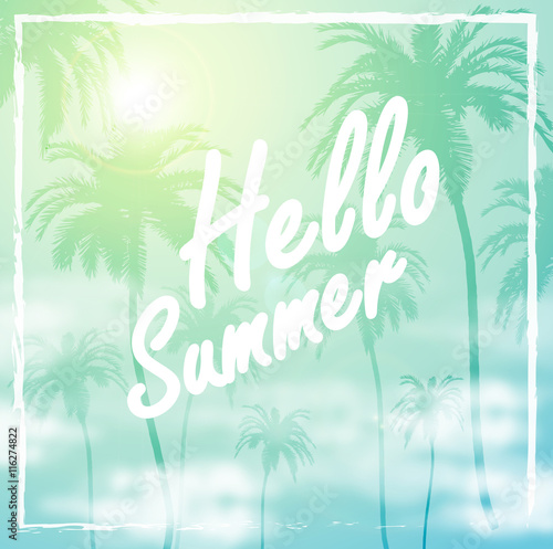 Hello summer background. Tropical palm leaves pattern, Palm Tree branche