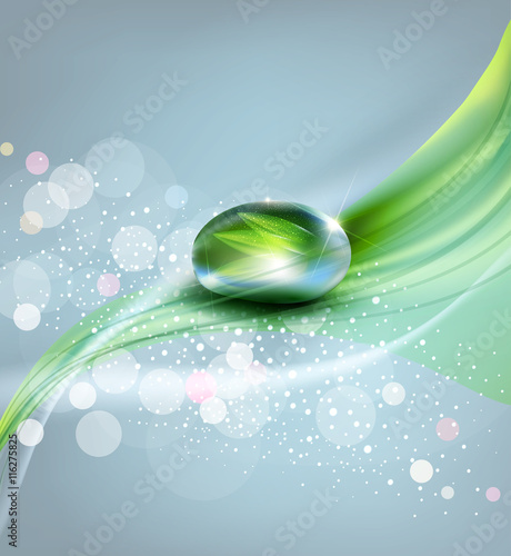 vector background with a drop of dew and reflection sheet in dew