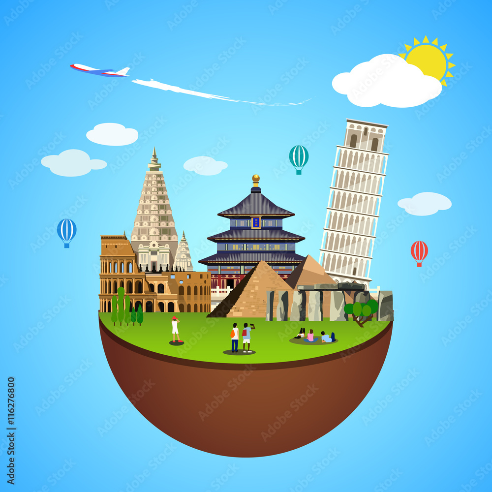 World landmarks concept. Vector illustration for travel design.