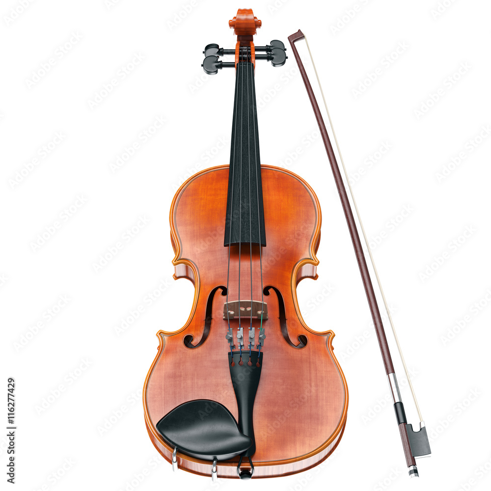 Fototapeta premium Violin classical stringed musical instrument, front view. 3D graphic