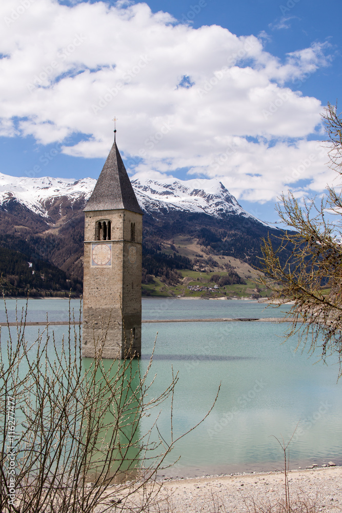 Church Tower Of Graun in the Lago Di Resia, Italy, Europe