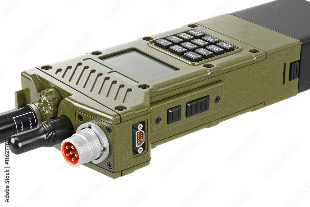 Military radio digital device with display and buttons, close view. 3D graphic Military radio digital device with display and buttons, close view. 3D graphic