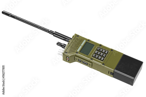 Military radio khaki army digital technology. 3D graphic photo