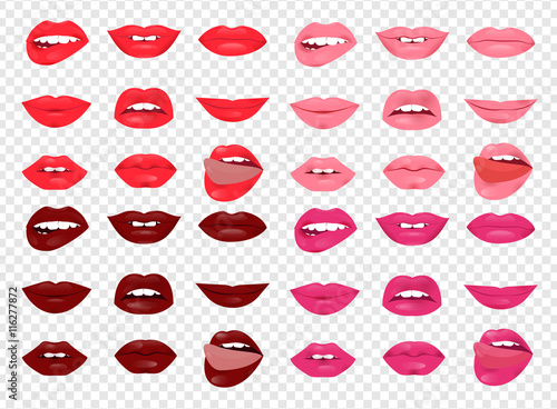 Set of glamour lips with different lipstick color