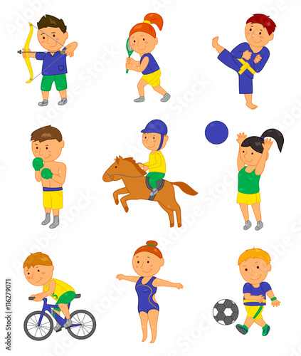 Cartoon sport kids. Vector illustration for 2016 brazil olympic game