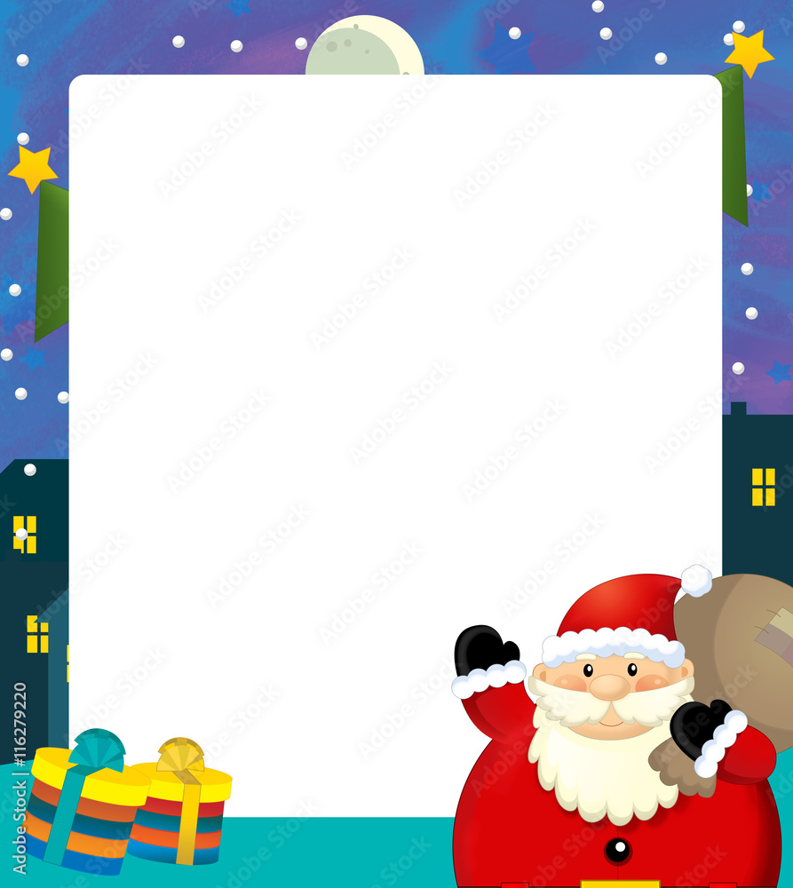 Fototapeta premium Cartoon christmas frame - space for text - santa claus and presents - illustration for children