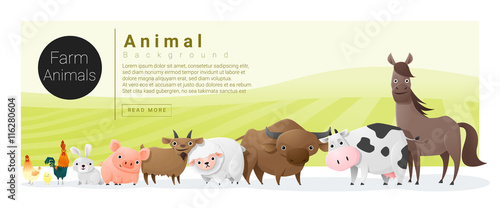 Cute animal family background with farm animals , vector , illustration