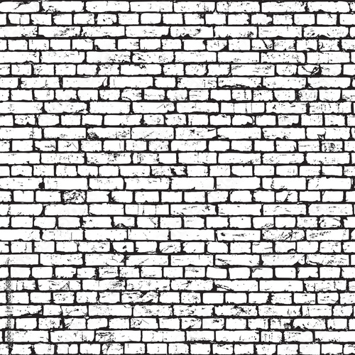 White brick wall texture, grunge background. Vector seamless pattern