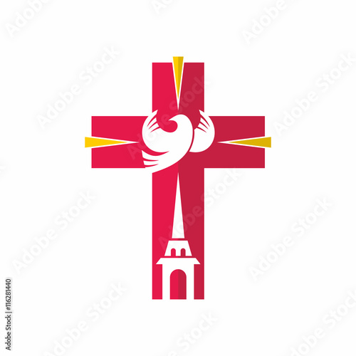 Church logo. Christian symbols. Jesus, the Church and the Holy Spirit.