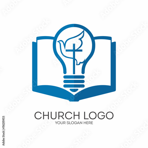 Church logo. Christian symbols. Jesus light of the world, the Holy Spirit guides.