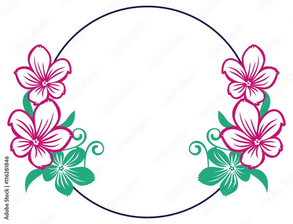 Color round frame with abstract flowers. Vector clip art.