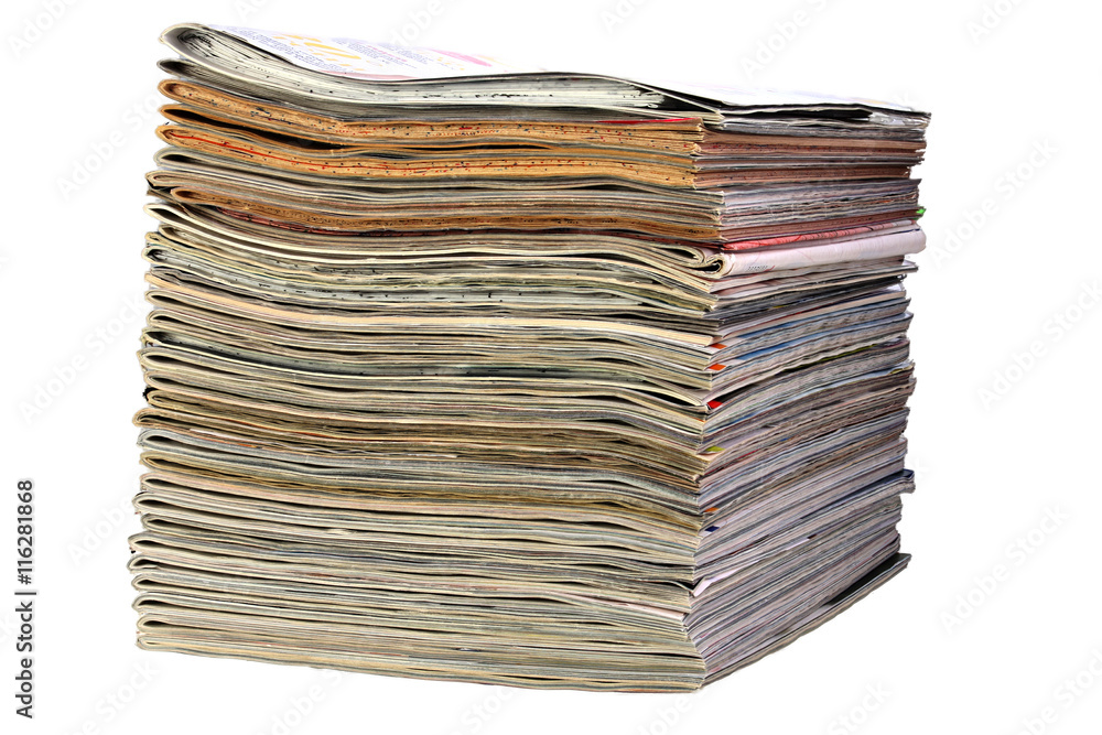 Stack of sewing magazines isolated on white background Stack of sewing magazines isolated on white background