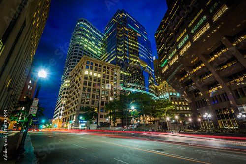 Long exposure of traffic and buildings in the Financial District
