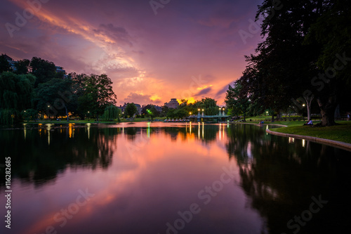 The lake at the Public Garden at sunset, in Boston, Massachusett © jonbilous