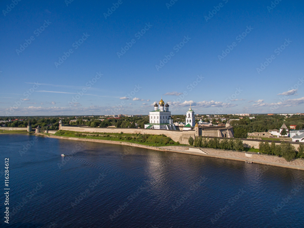 Pskov Kremlin aerial view at summer time