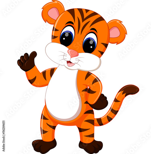 Fototapeta Naklejka Na Ścianę i Meble -  Cute tiger cartoon giving thumb up