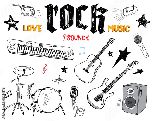 Music Instruments Set. Hand Drawn Sketch, Vector Illustration Isolated.