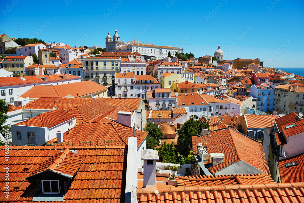 Aerial scenic view of central Lisbon, Portugal