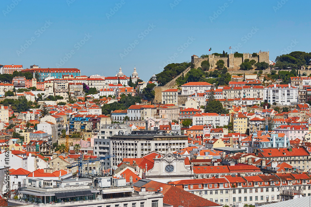 Aerial scenic view of central Lisbon, Portugal