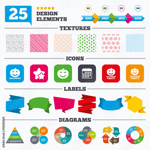 Halloween party icons. Pumpkin symbol.