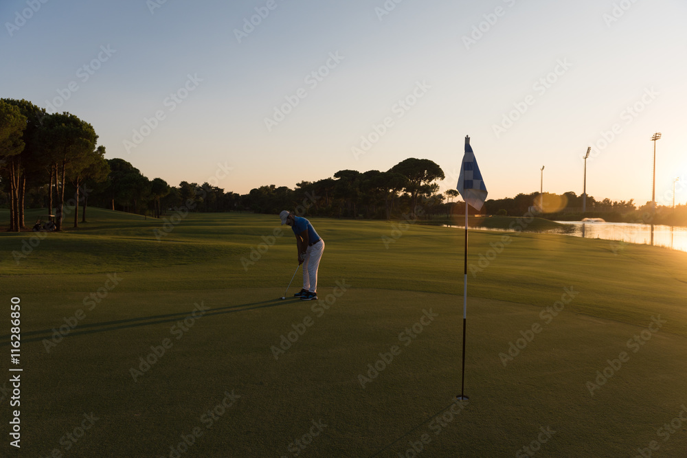 Obraz premium golfer hitting ball to hole