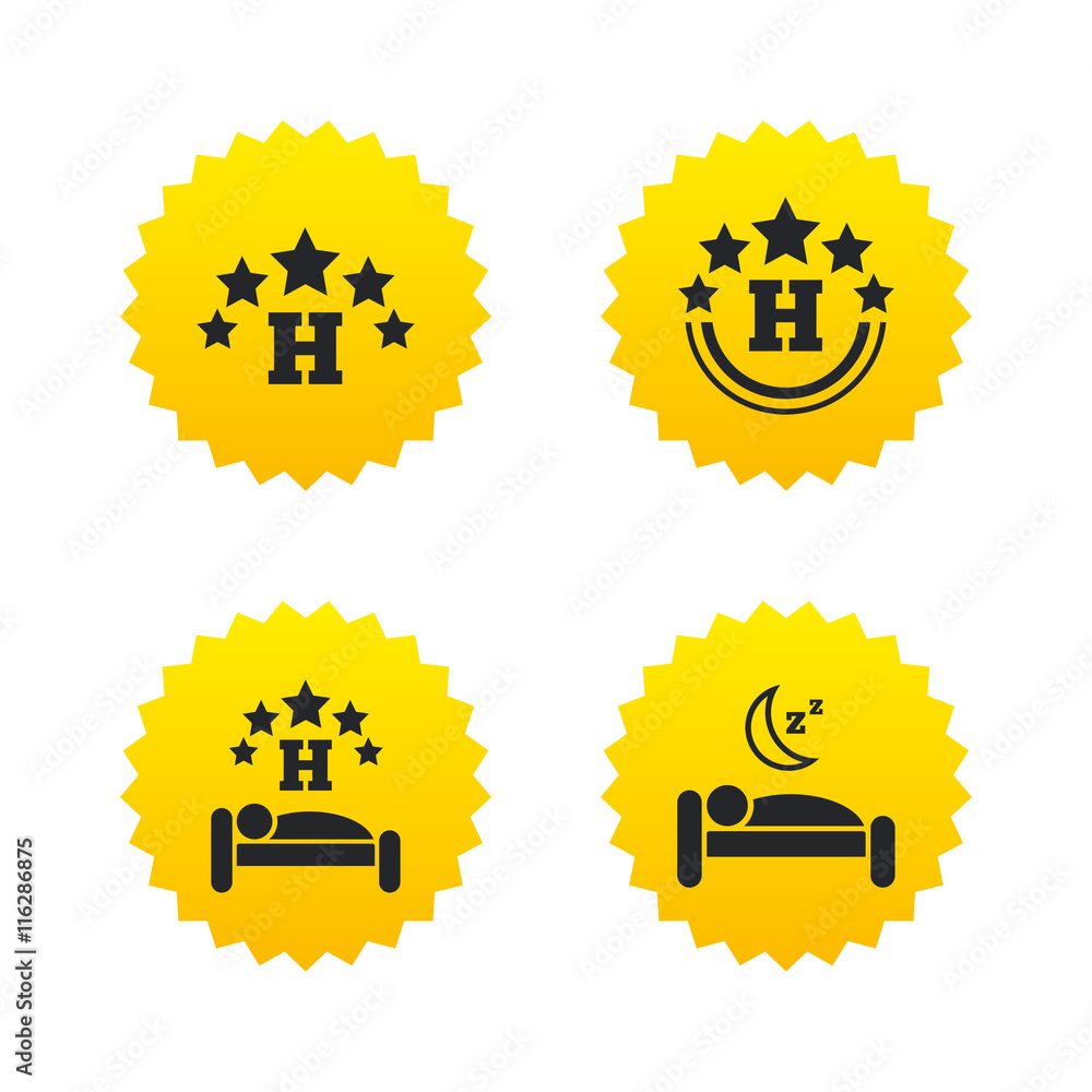 Five stars hotel icons. Travel rest place. Five stars hotel icons. Travel rest place.