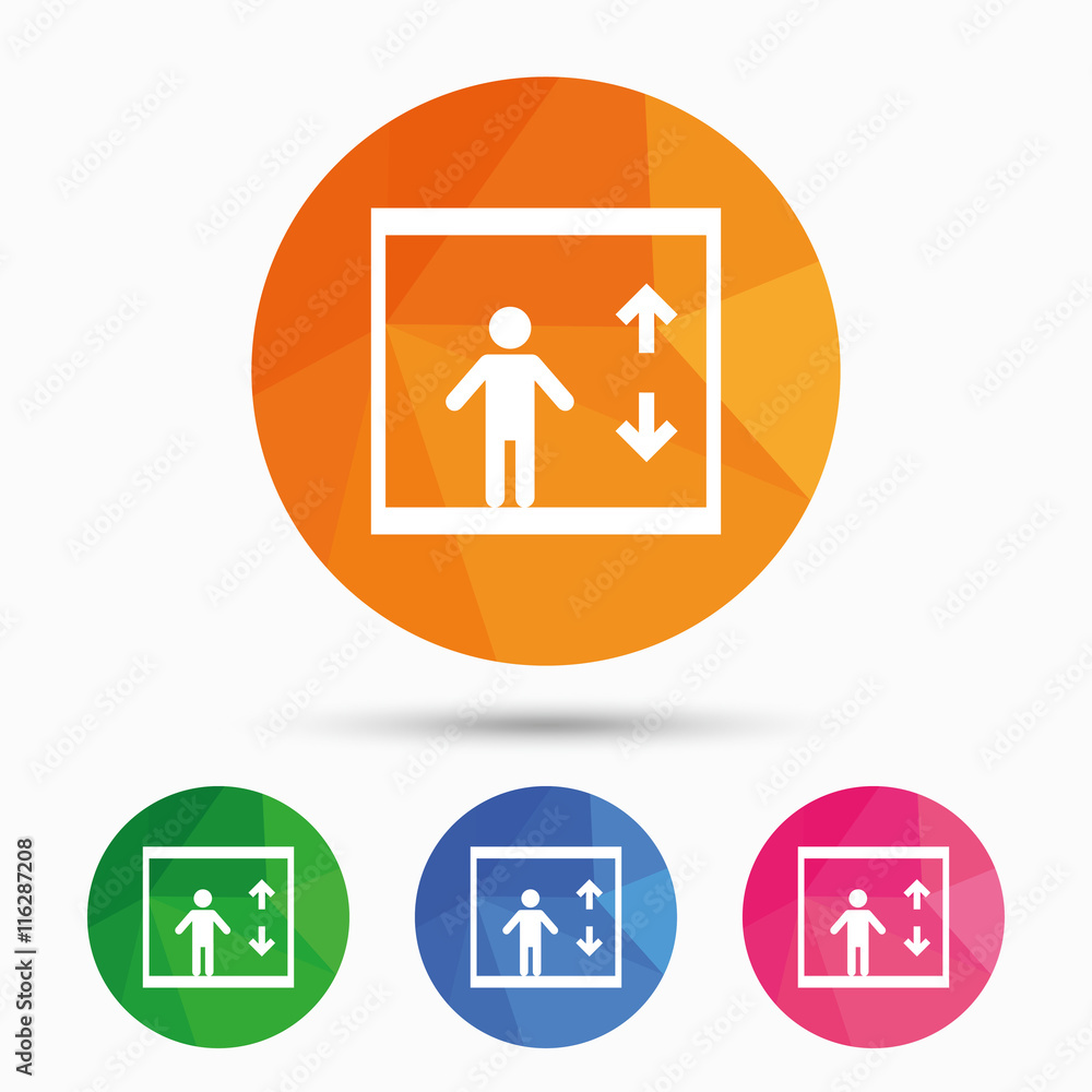 Elevator icon. Person symbol with up down arrows Elevator icon. Person symbol with up down arrows