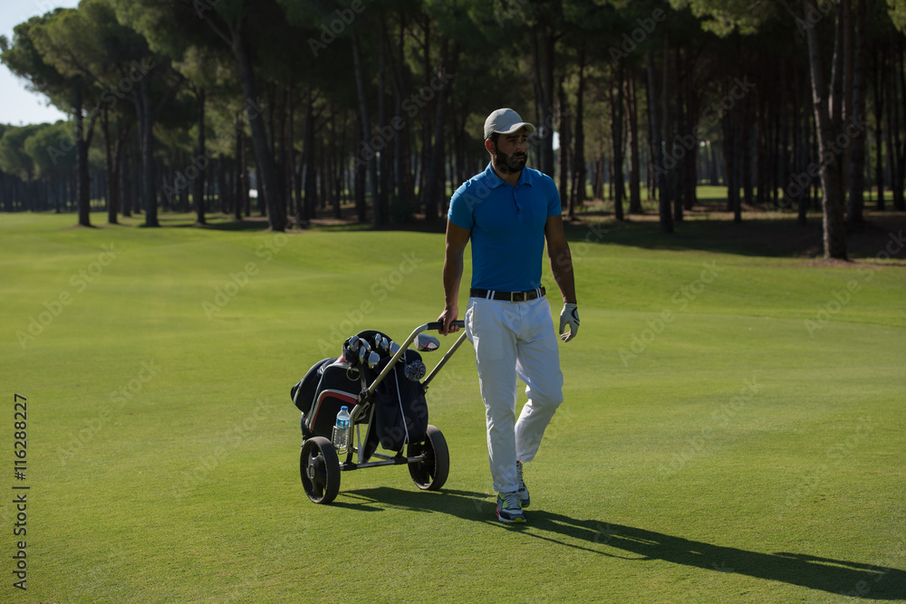 golf player walking with wheel bag golf player walking with wheel bag