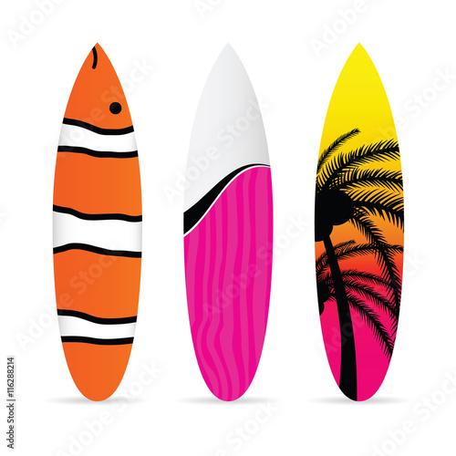 surfboard with various item icon on it set illustration