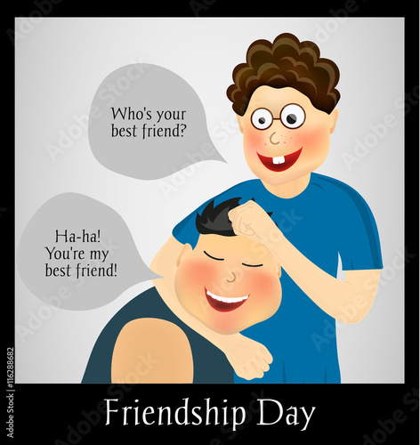 Friendship Day. International holiday. Two best friends. Funny playful festive background. Vector illustration, eps10.