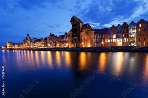 Motlawa River in Poland at sunset as seen in Gdansk 