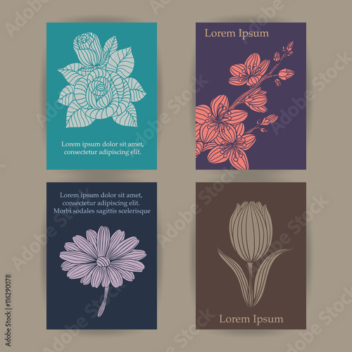 Vintage Floral Cards Set.